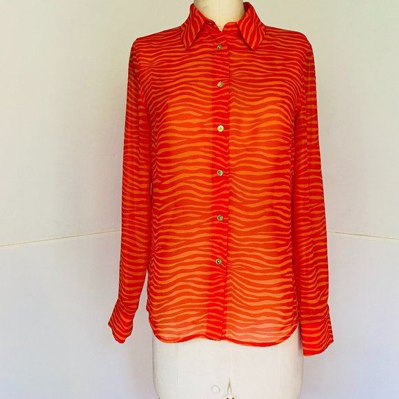 Michael Kors Blouse - Zebra Stripe - Two-Tone Orange - US Medium - Picture 1 of 5